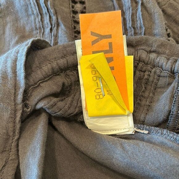 Lucky Brand gray eyelet button front w/tie boho peasant shirt top blouse S - Picture 11 of 14